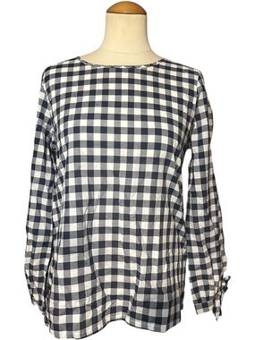 J.Crew Factory Gingham Long-Sleeve Top NWT Navy White Size XS